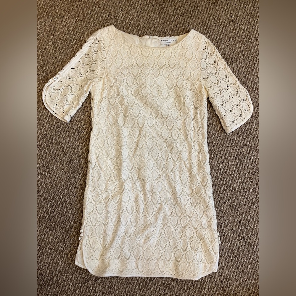 Trina Turk Cream Lace Dress with Half Sleeves